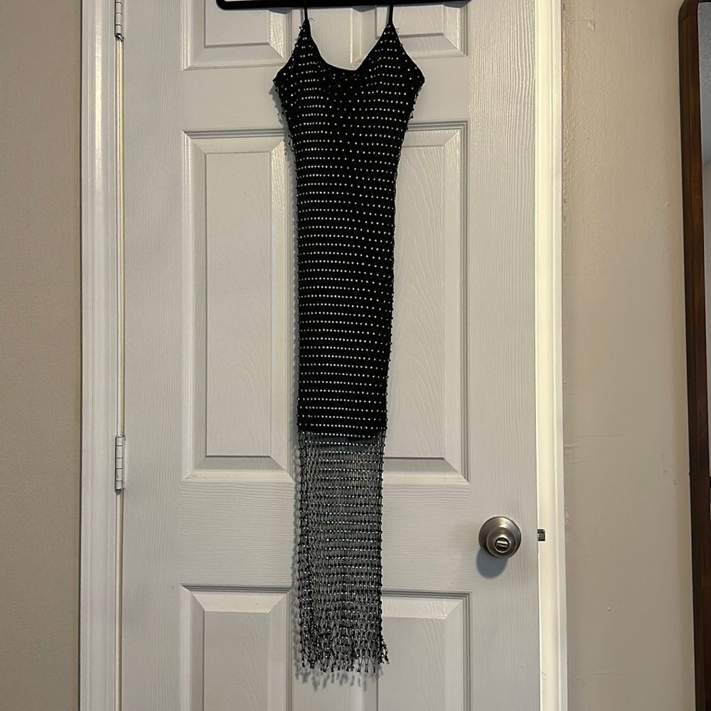 Hot & delicious mini dress with rhinestone overlay